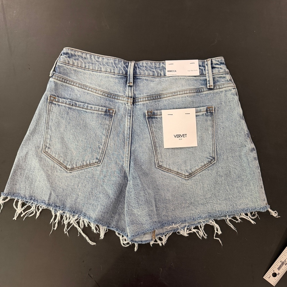 Vervet Rebecca High Rise Shorts Womens M Blue Denim Frayed Hem Cut Offs - Picture 2 of 7